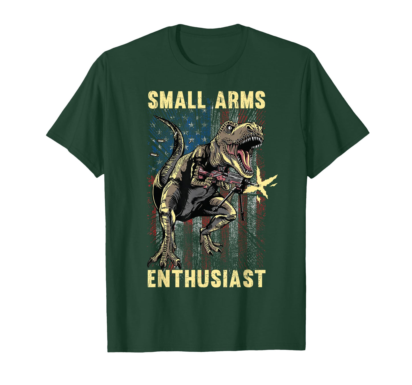 Small Arms Enthusiast Funny T-rex With Machine Gun USA Flag T-Shirt