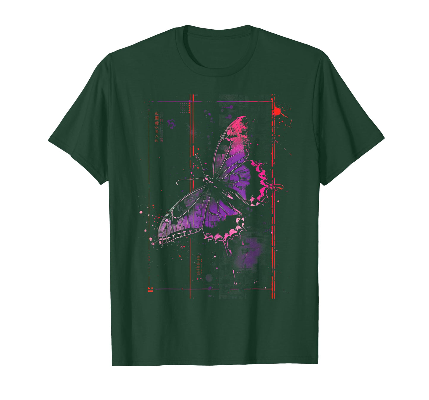 Anime Japanese Goth Cyberpunk City Butterfly Art Colorful T-Shirt