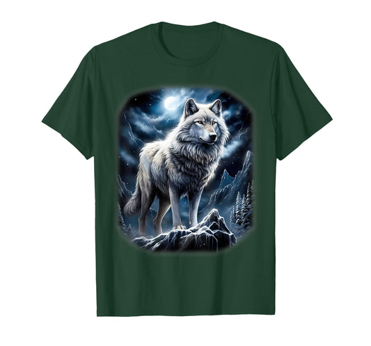 Wolf on Hill by Moon and Universe Fantasy Art Wildlife T-Shirt