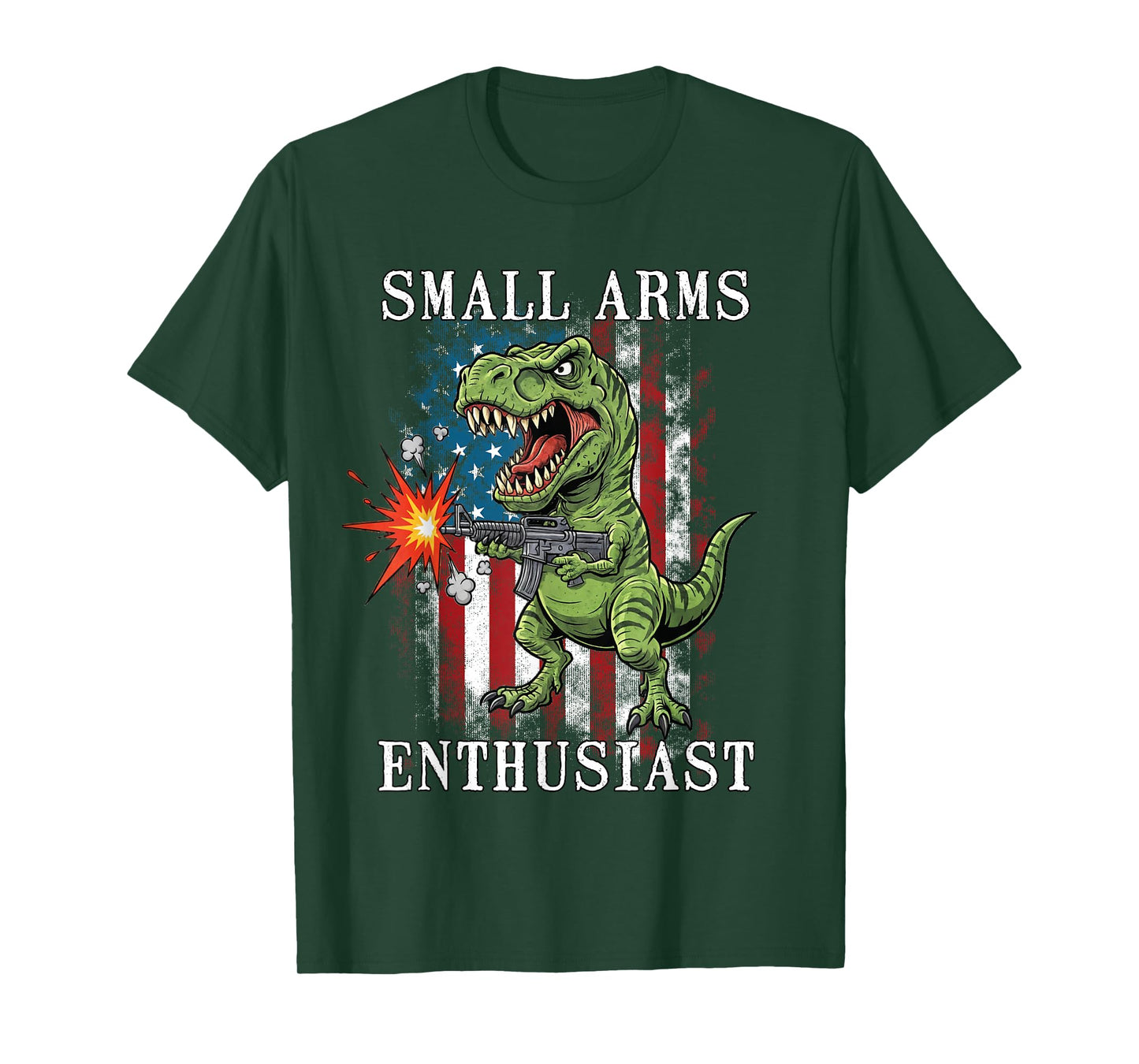 Small Arms Enthusiast Funny T-rex with Machine Gun USA Flag T-Shirt