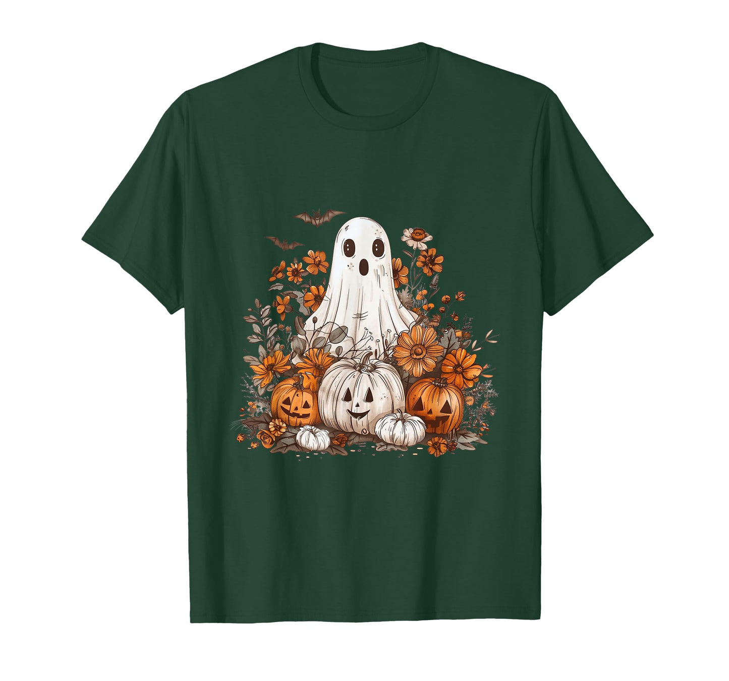 Cute Boho Flower Ghost Pumpkin Halloween Party Ghost Costume T-Shirt