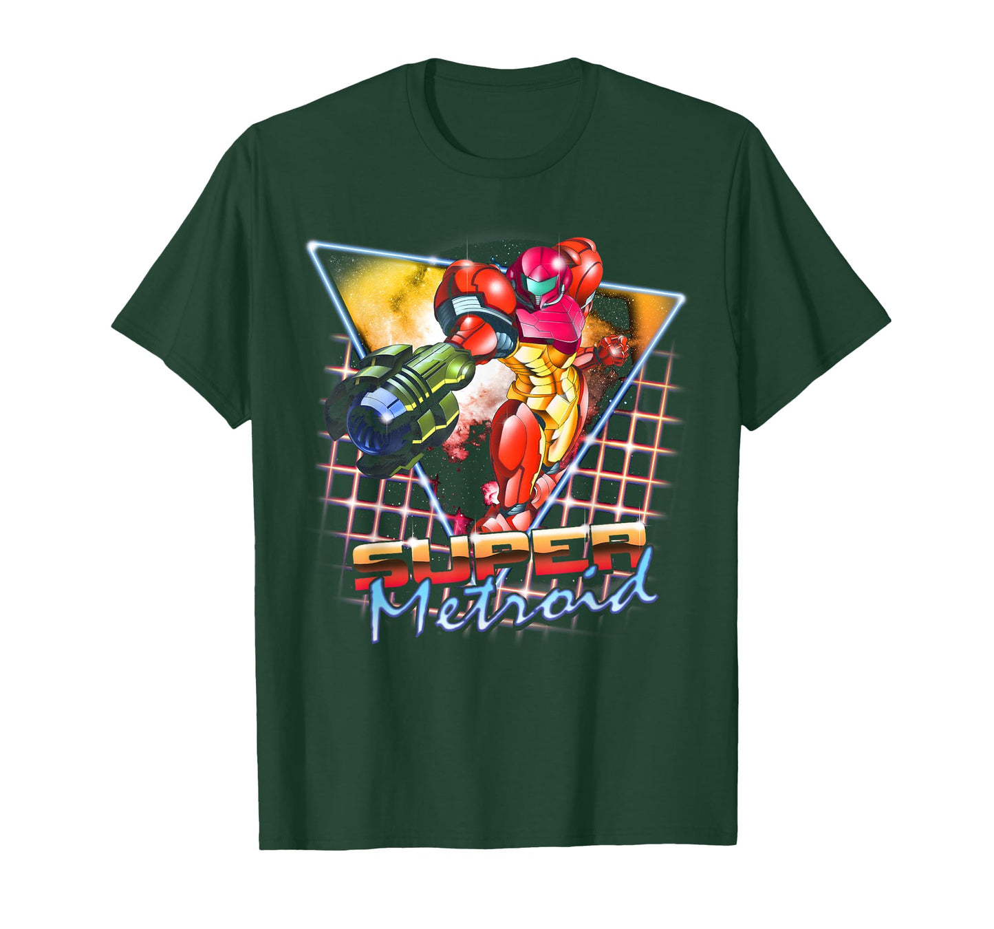 Nintendo Super Metroid Samus Grid Neon Chrome Poster T-Shirt