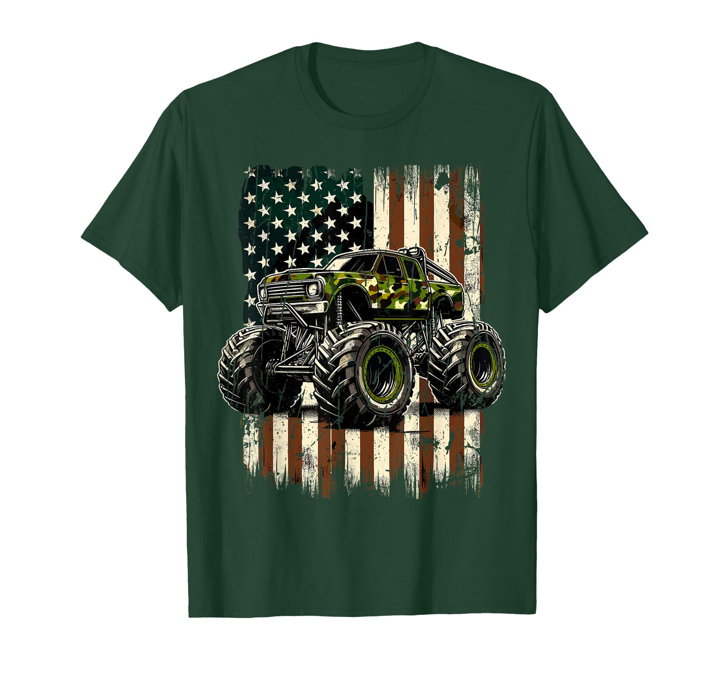 Monster Trucks USA Flag 4th July Monster Truck T-Shirt