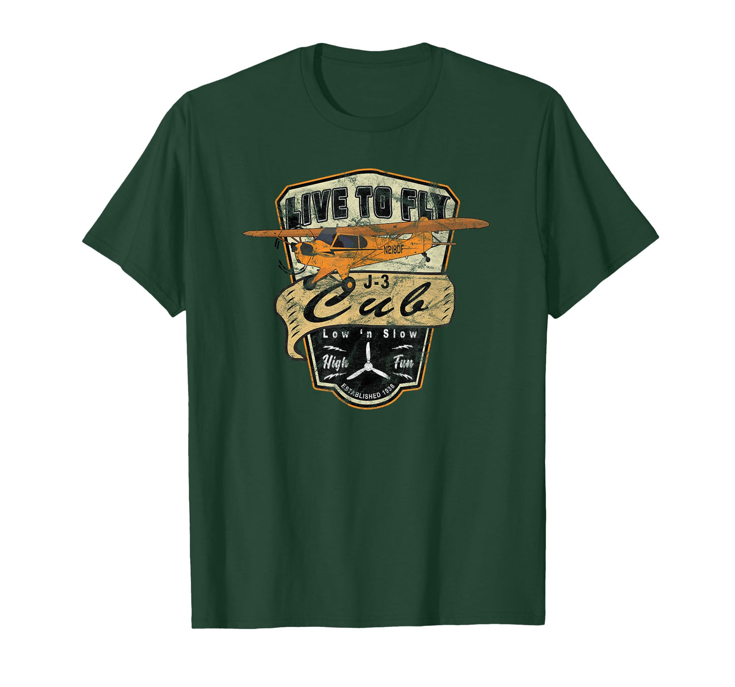 J-3 Cub Airplane "Live to Fly" Vintage Pilot T-shirt T-Shirt