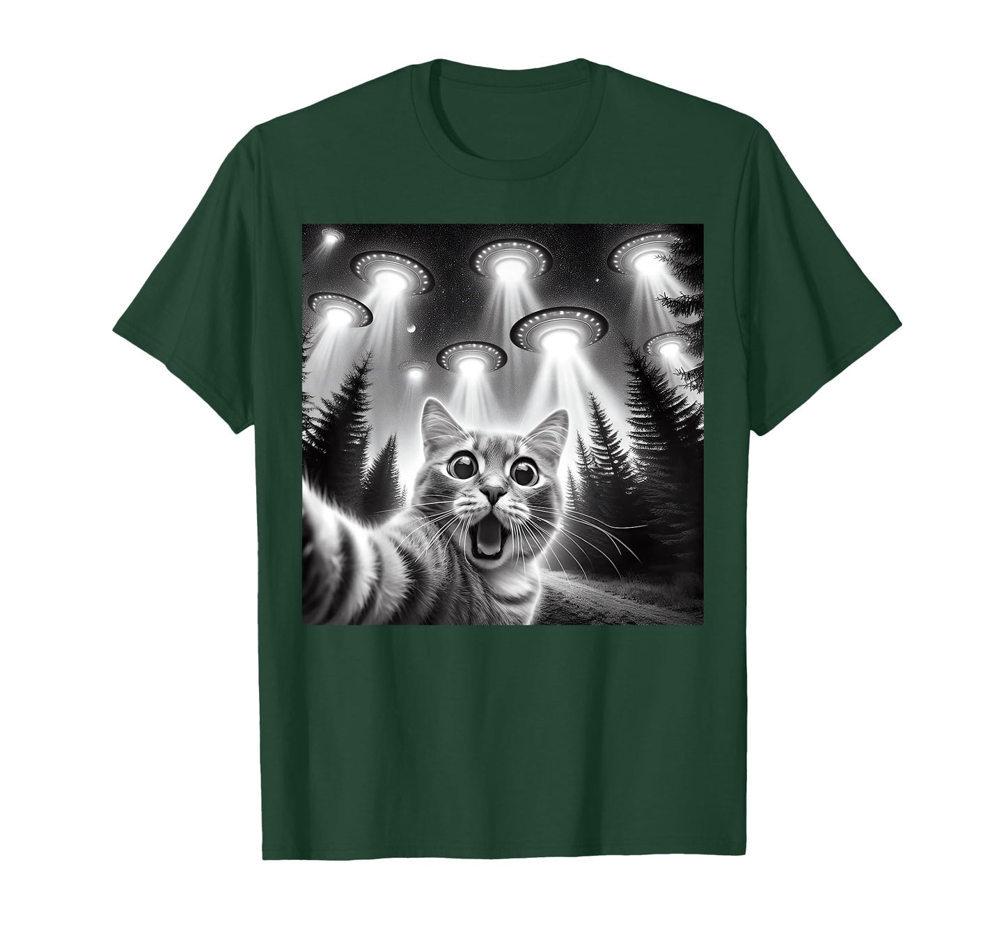 Funny Cat Alien UFO Encounter Sci-Fi Selfie T-Shirt