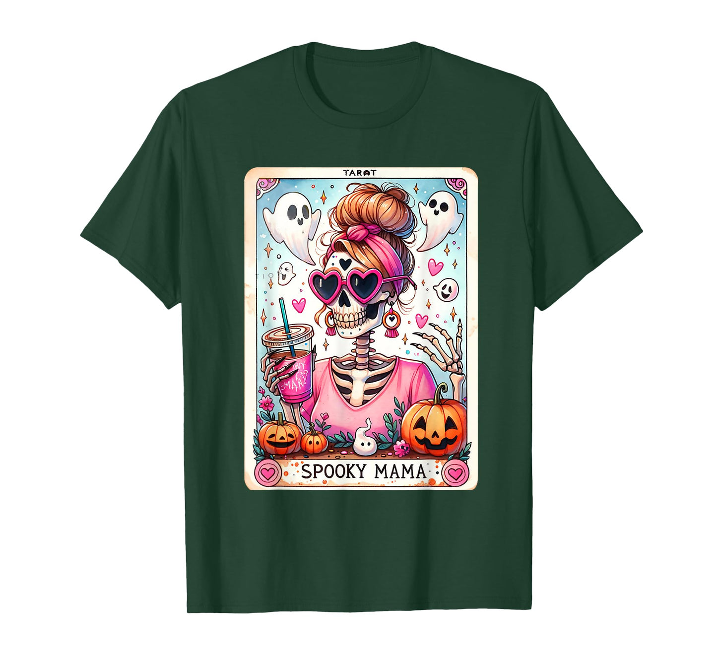 Spooky Mama Tarot Card Skeleton Mom Jack O Lantern Halloween T-Shirt