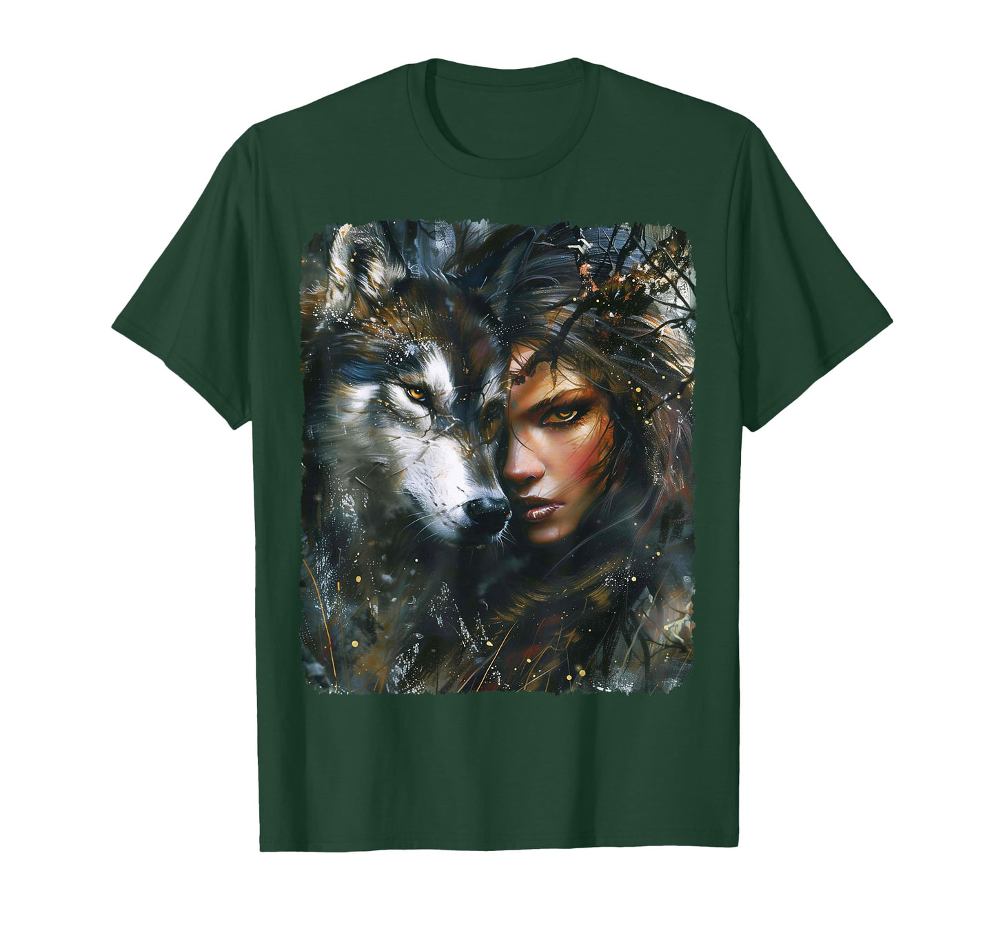Beautiful Painting of a Woman with her Wolf T-Shirt