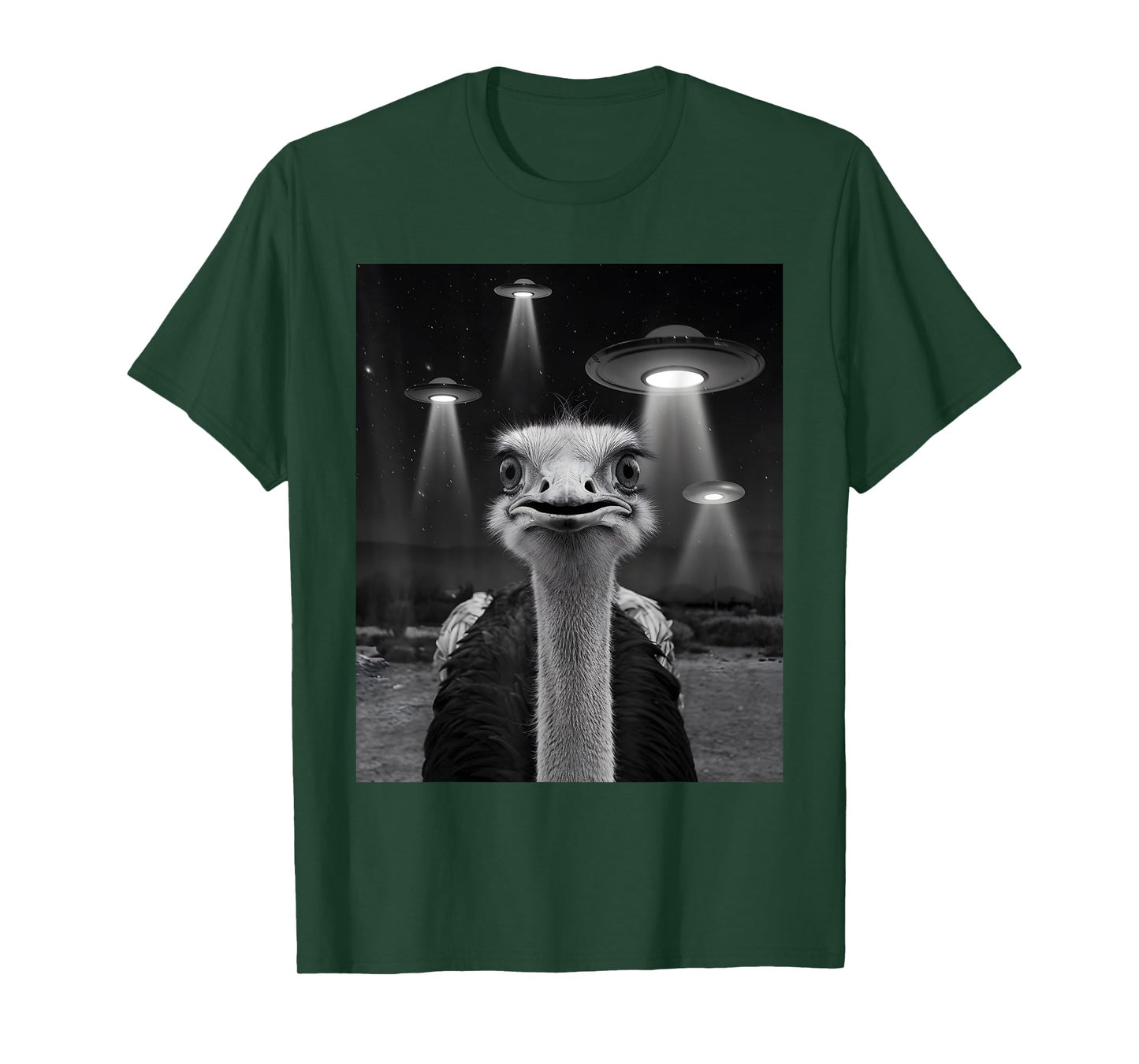 Ostrich Selfie with UFO Alien Funny Ostrich UFO Aliens T-Shirt