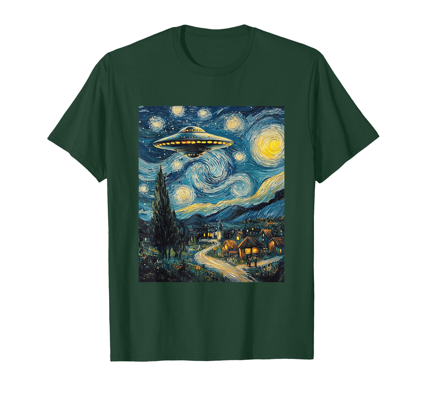 UFO Aliens Flying Saucer - Van Gogh Style - Starry Night T-Shirt