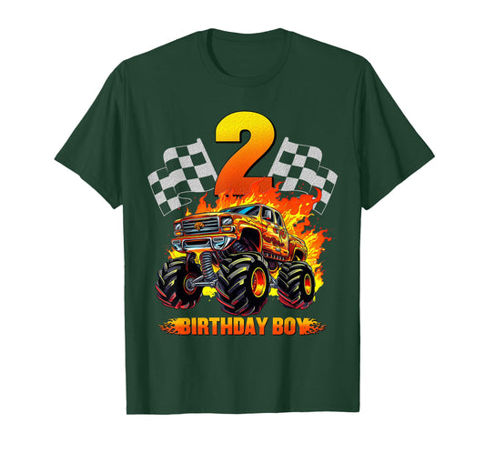2 Year Old Birthday Monster Truck 2nd Birthday Boy Kids T-Shirt