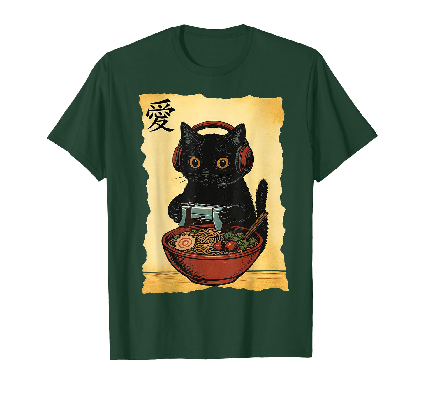 Cute Kawaii Gamer Cat Funny Ramen Retro Japanese Cat Gaming T-Shirt