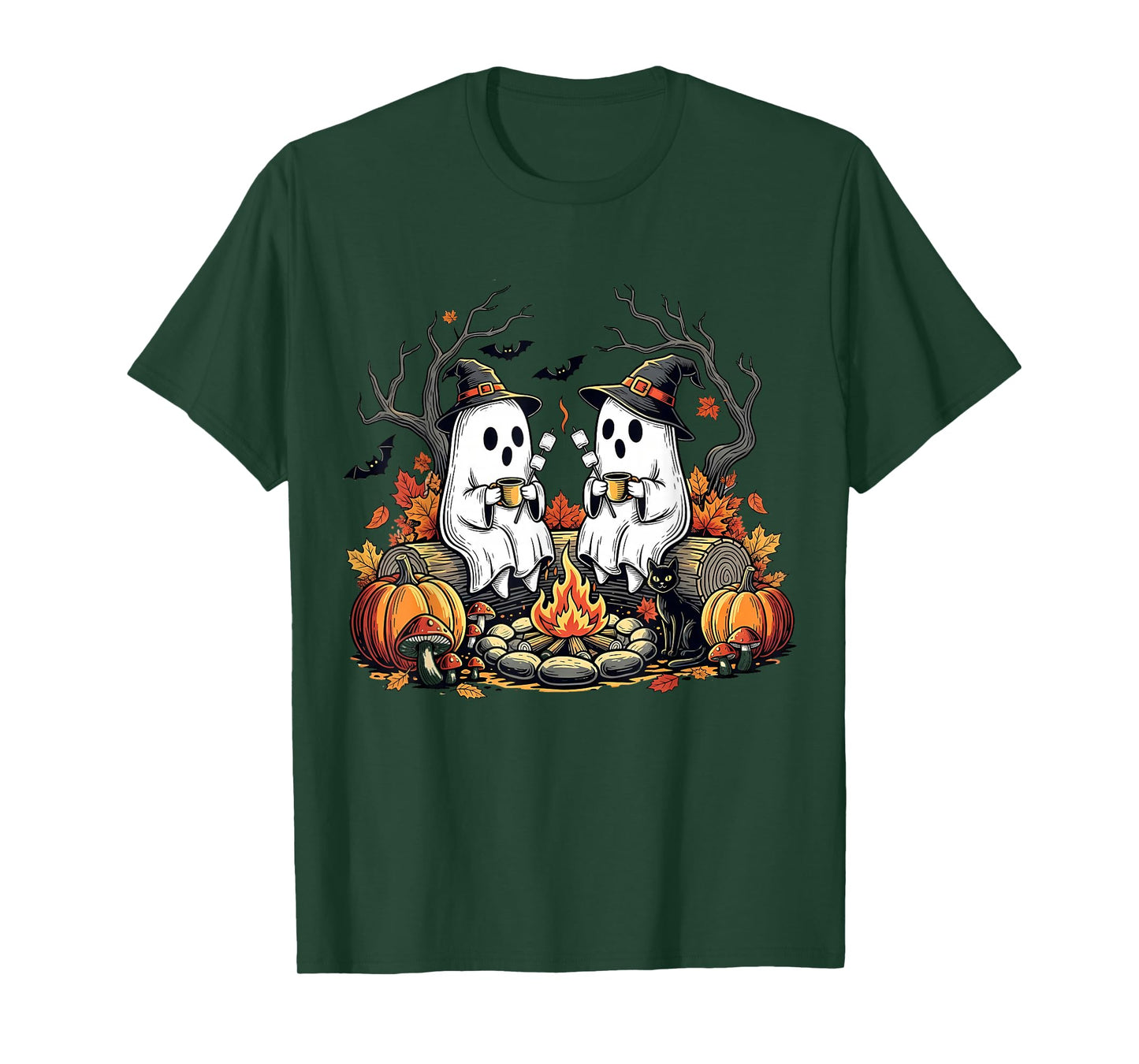 Retro Cute Ghost Boo Spooky Season Autumn Camping Halloween T-Shirt