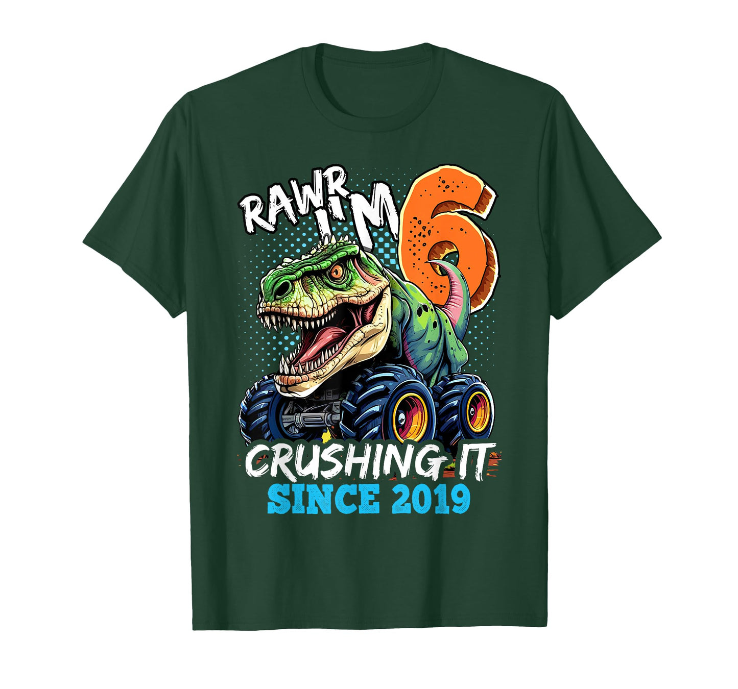 6th Birthday Monster Truck Dinosaur Party Boys Rawr I'm 6 T-Shirt