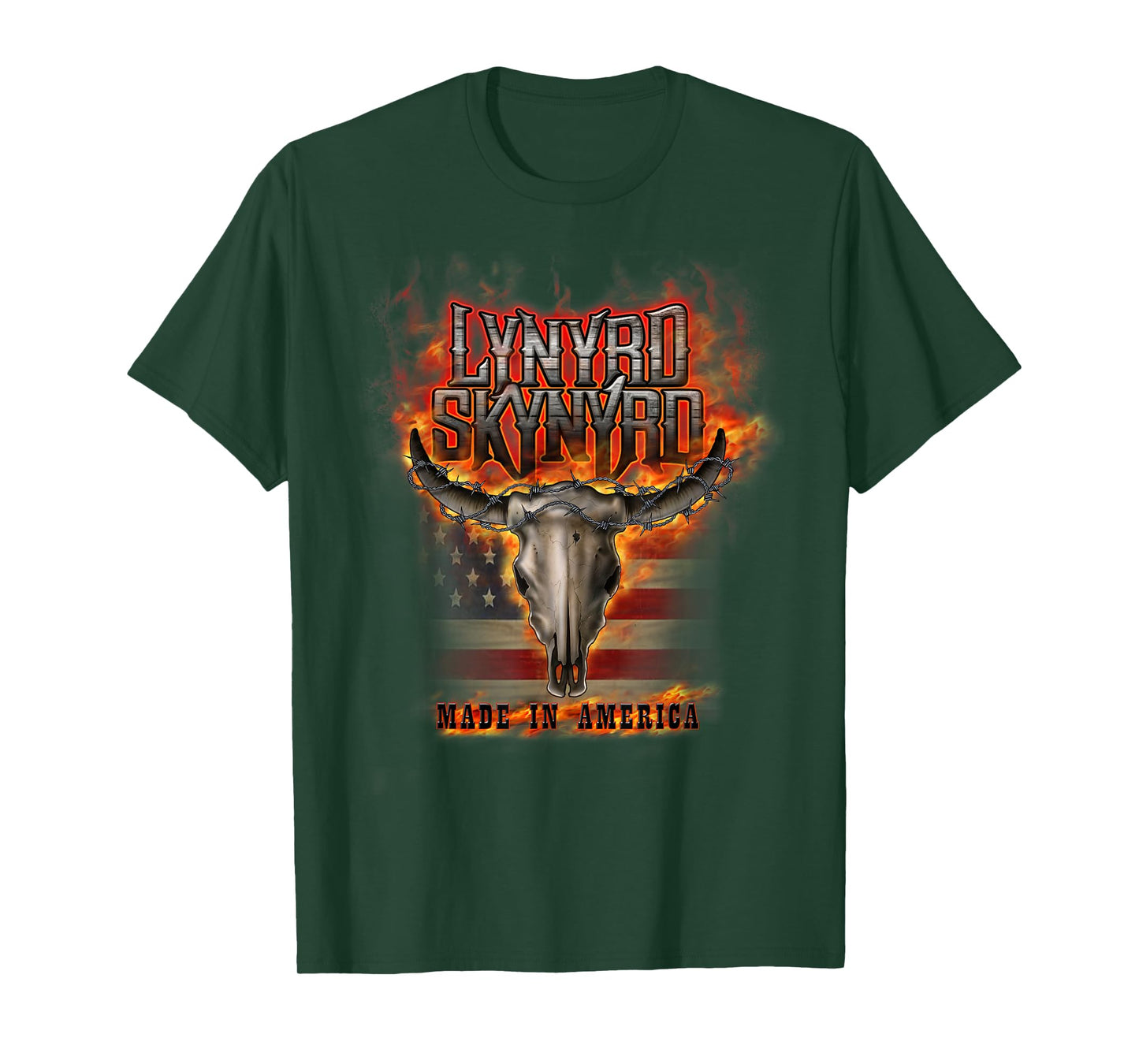 Lynyrd Skynyrd America Flag Steer Skull Rock Band 70s Gifts T-Shirt
