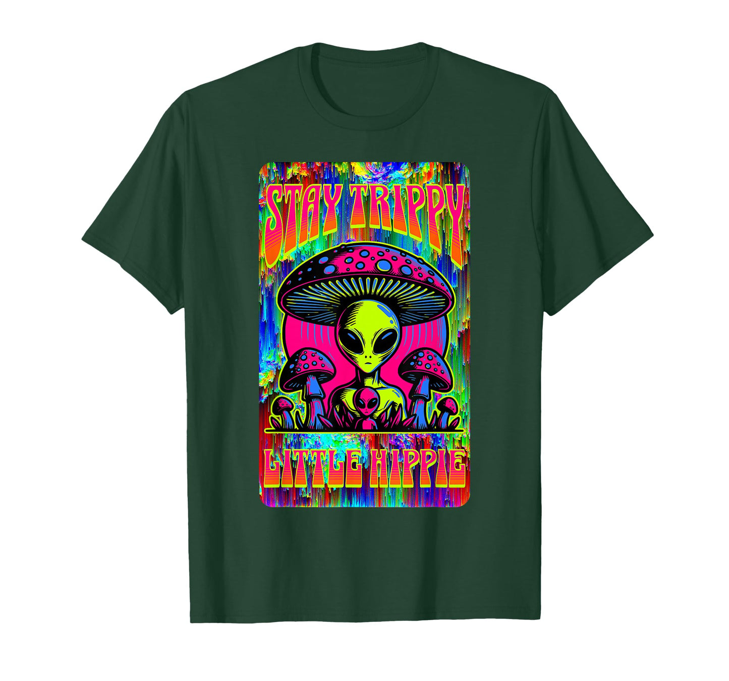 Psychedelic Stay Trippy Little Hippie Alien Mushroom Rave T-Shirt