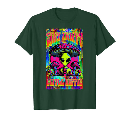 Psychedelic Stay Trippy Little Hippie Alien Mushroom Rave T-Shirt