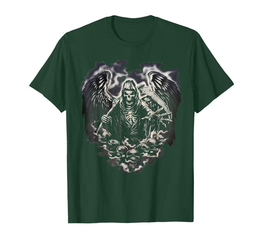 Grim Reaper Skull Heart Scythe Skeleton Angel Death Horror T-Shirt