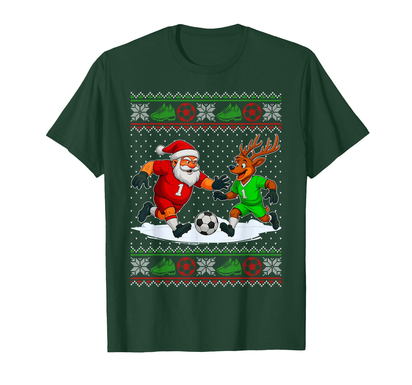 Reindeers Playing Soccer Ugly Christmas Sweater Xmas Boys T-Shirt