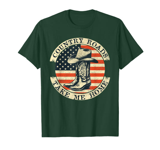 Country Roads Take Me Home Cowboy Western Virginia Retro T-Shirt