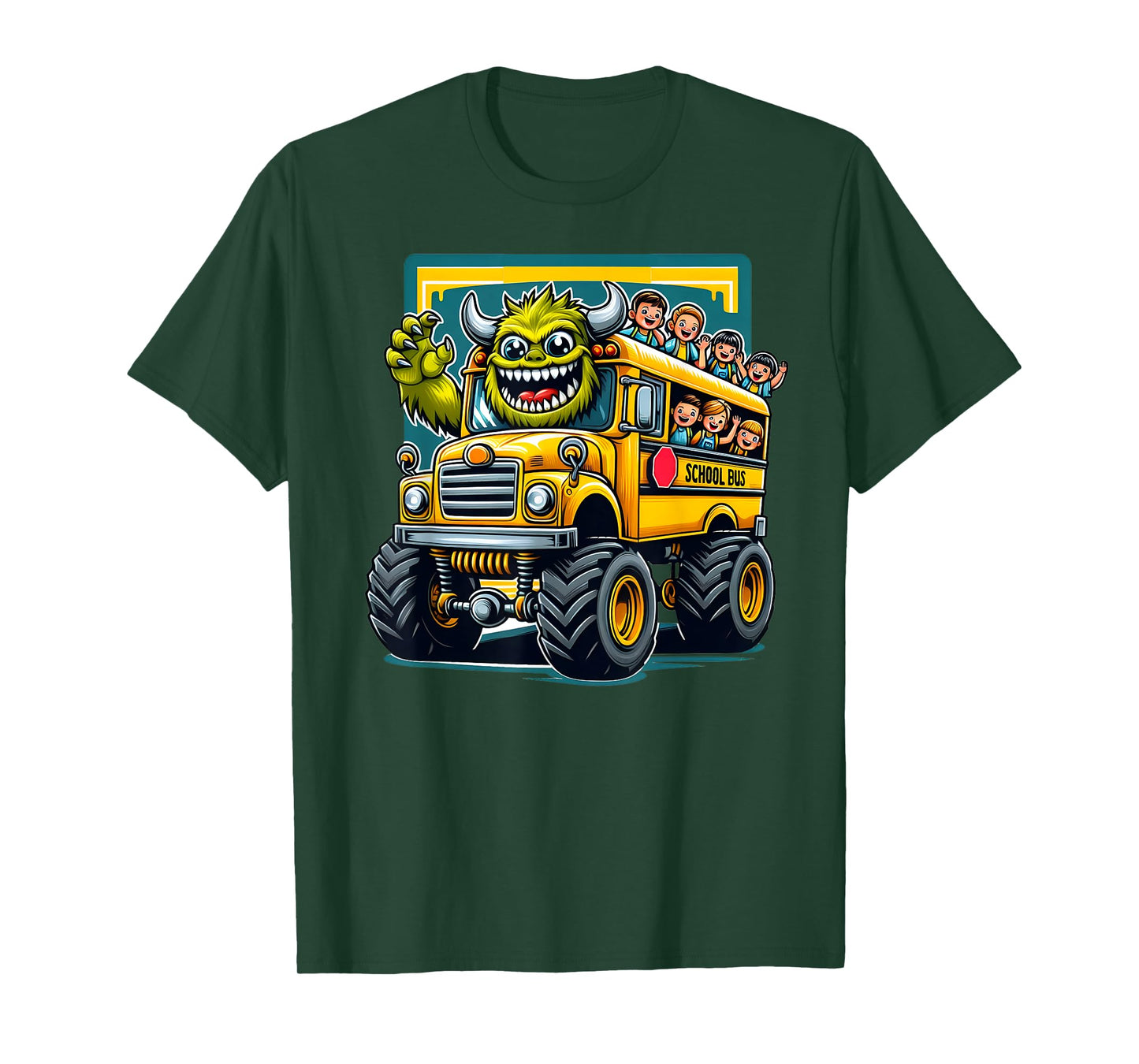 Monster Truck School Bus Illustration Funny Back To School T-Shirt