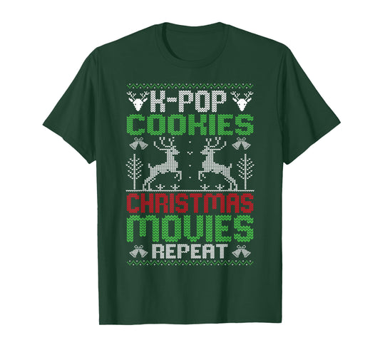 K-Pop Cookies Christmas Movies Repeat Korean Pop Music Xmas T-Shirt