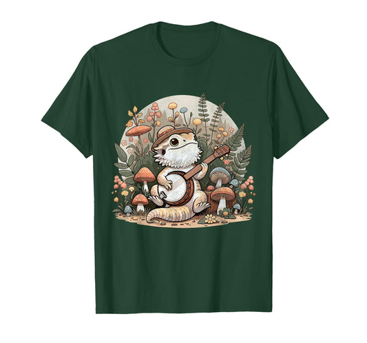 Funny Bearded Dragon Playing Banjo Cottagecore Graphic T-Shirt