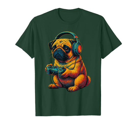 Dog Pug Funny Video Games Gamer T-Shirt