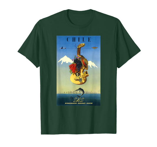 Scandinavian Airlines Chile Retro Vintage Travel Print T-Shirt