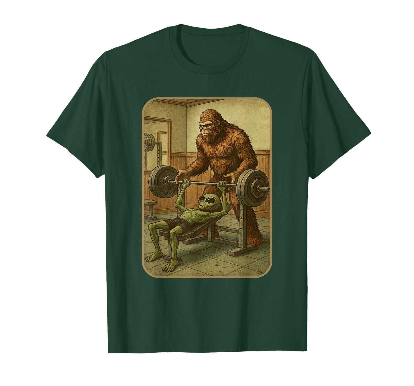 Gym Design Men Women Weightlifting Bigfoot Alien T-Shirt