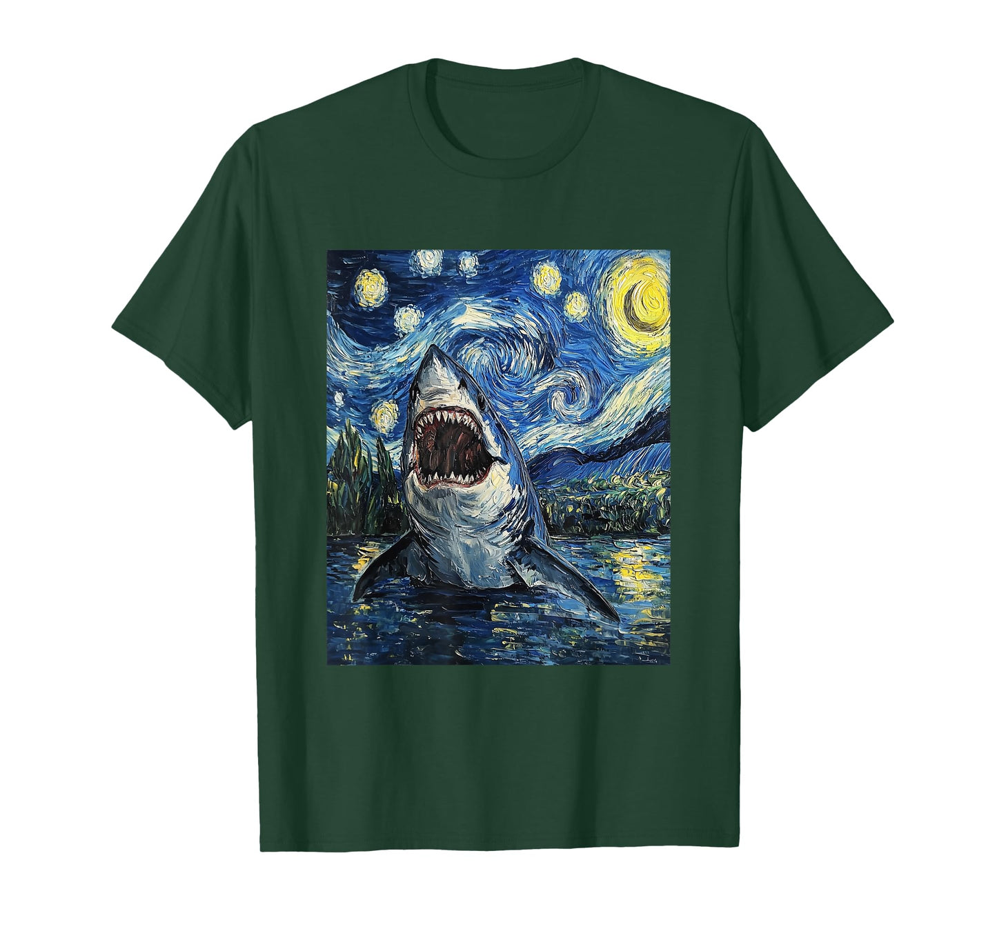 Funny Shark - Van Gogh Style - Starry Night T-Shirt
