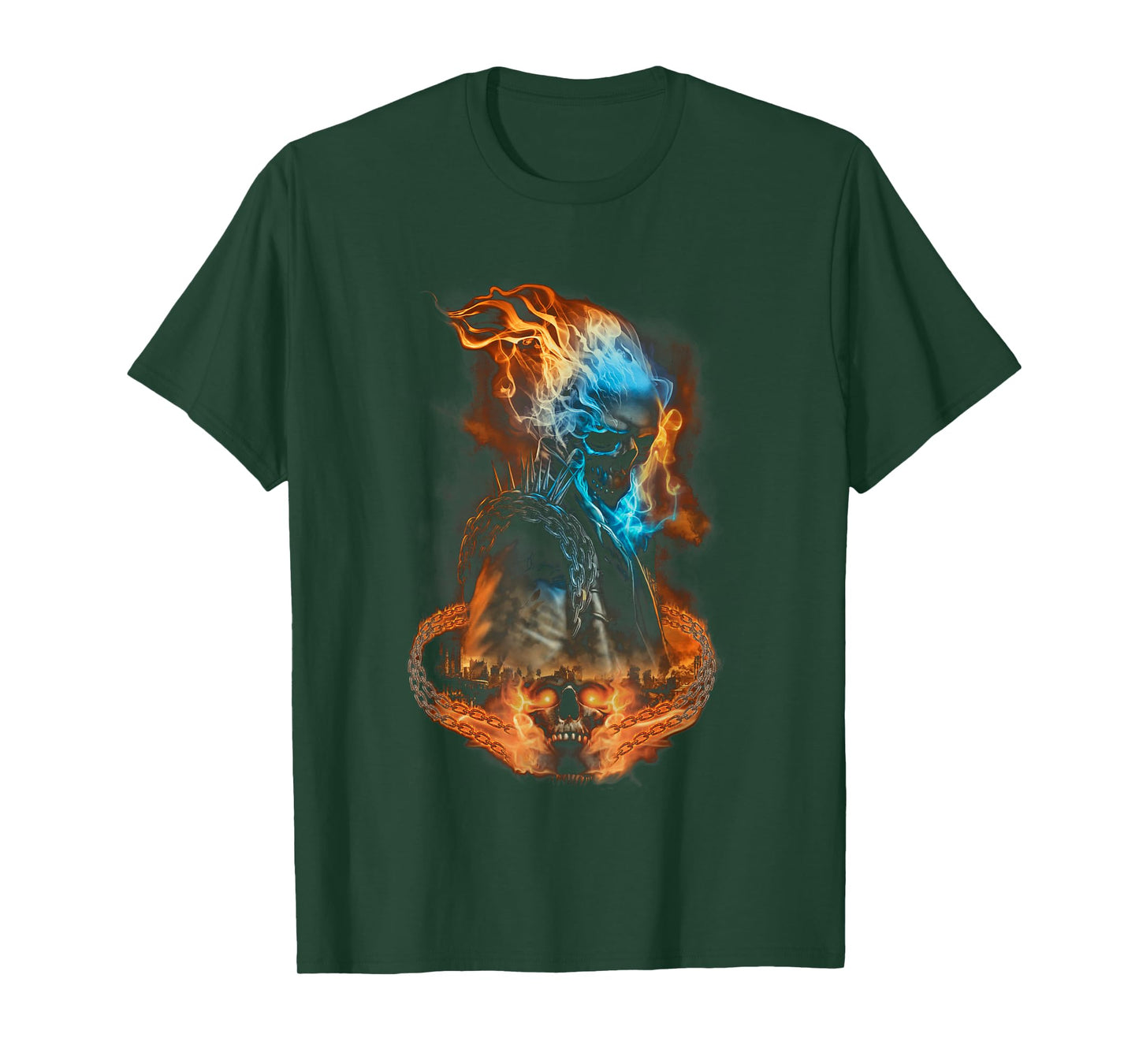 Marvel Ghost Rider Flaming Chains City Portrait T-Shirt