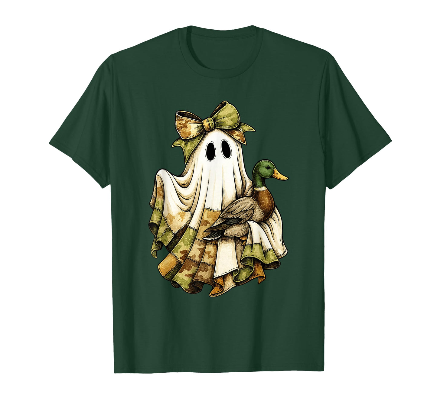 Camo Ghost Patchwork Halloween Spooky Duck Hunting T-Shirt