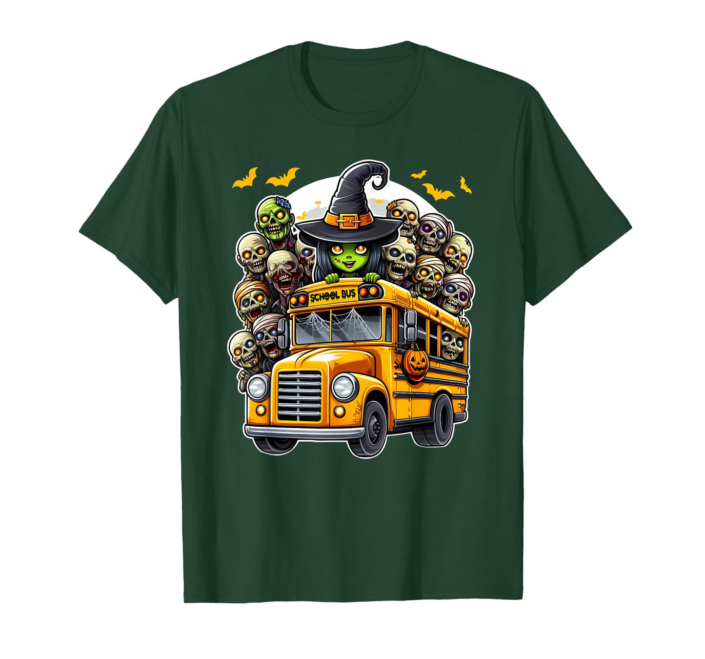 School Bus Creepy Zombie Monster Horror Spooky Halloween Fun T-Shirt