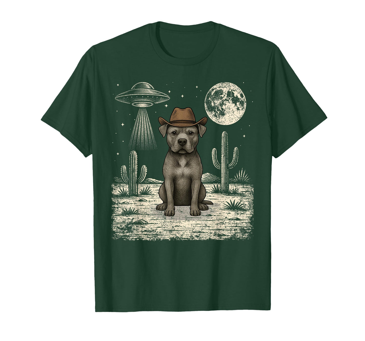 Funny Pit Bull Cowboy Western Pittie Dog UFO T-Shirt