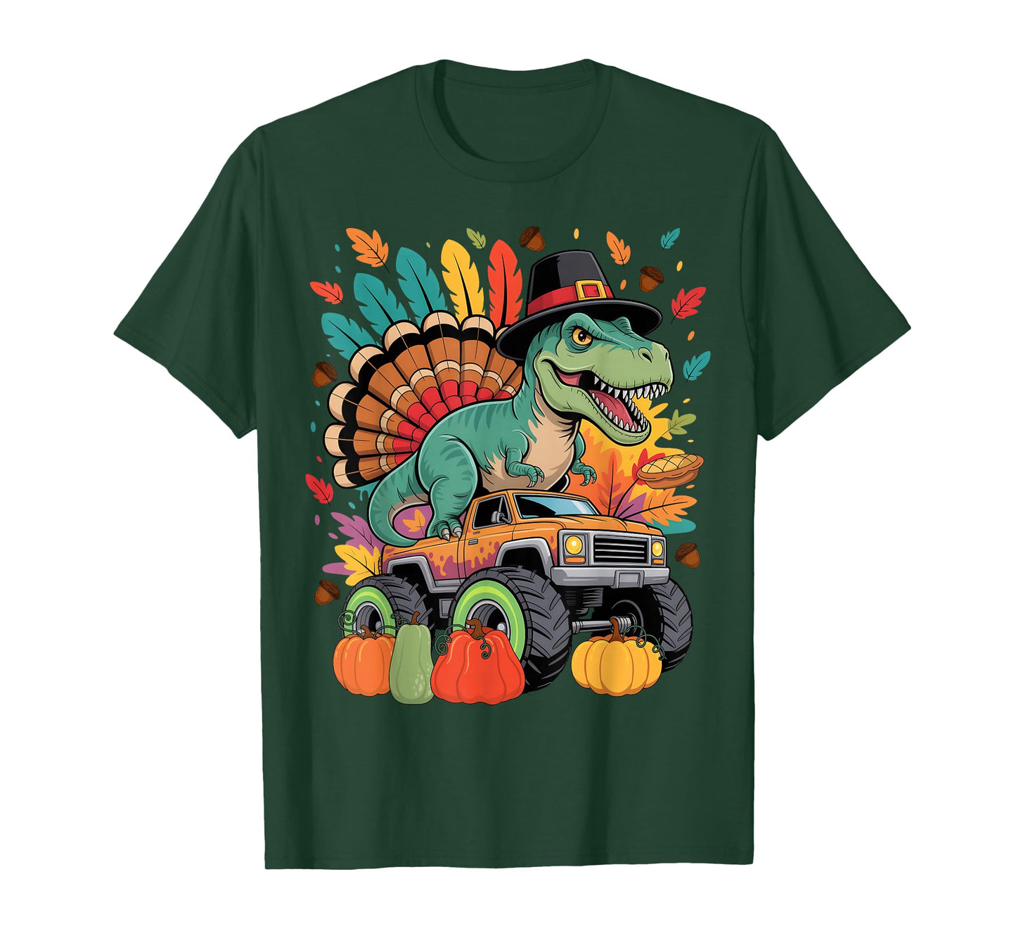 Turkey Dinosaur Monster Truck Thanksgiving Boy Toddler Kid T-Shirt