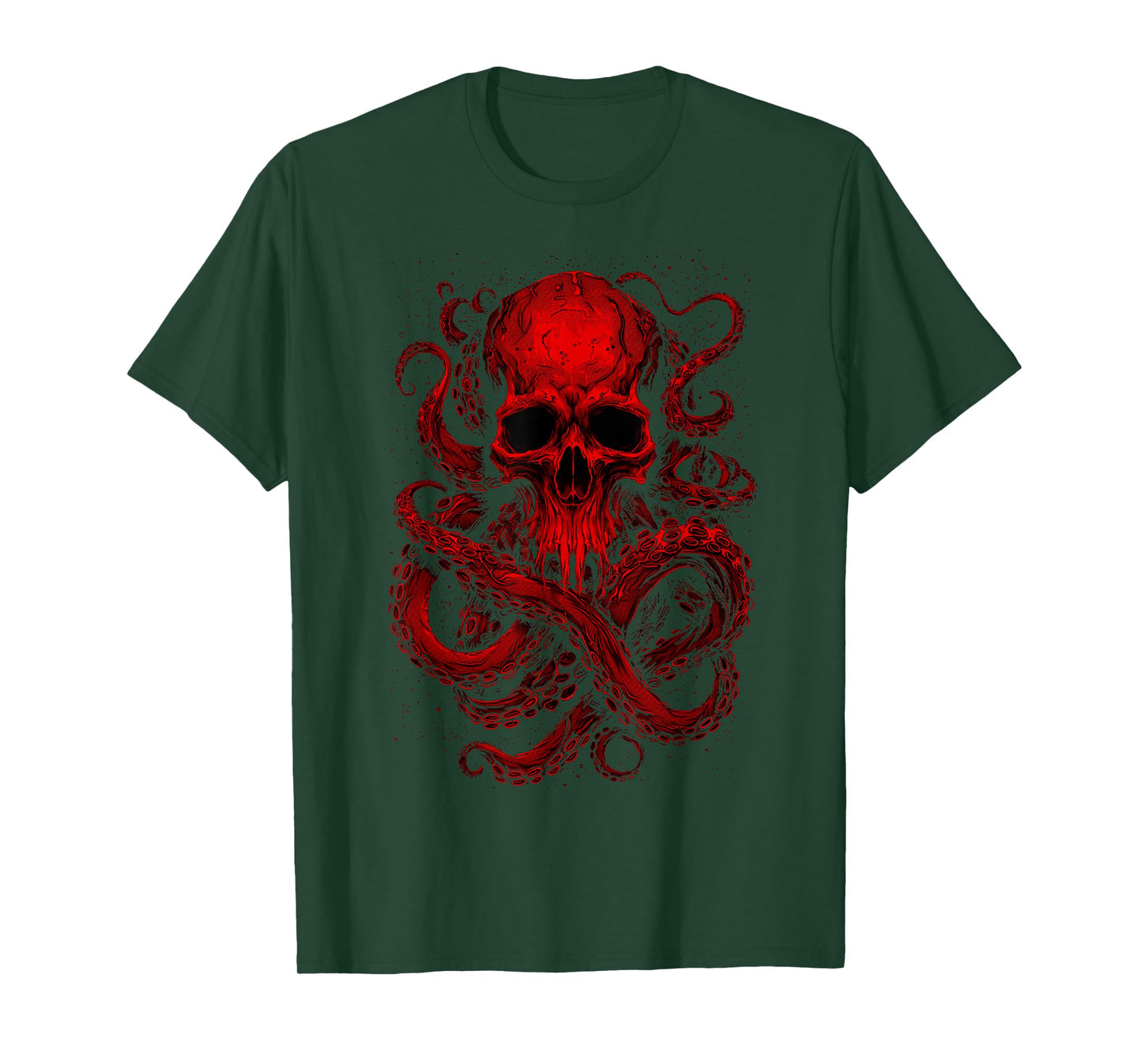 Octopus Skull Monster Red Krakens Cthulhus Cool for Men Boys T-Shirt