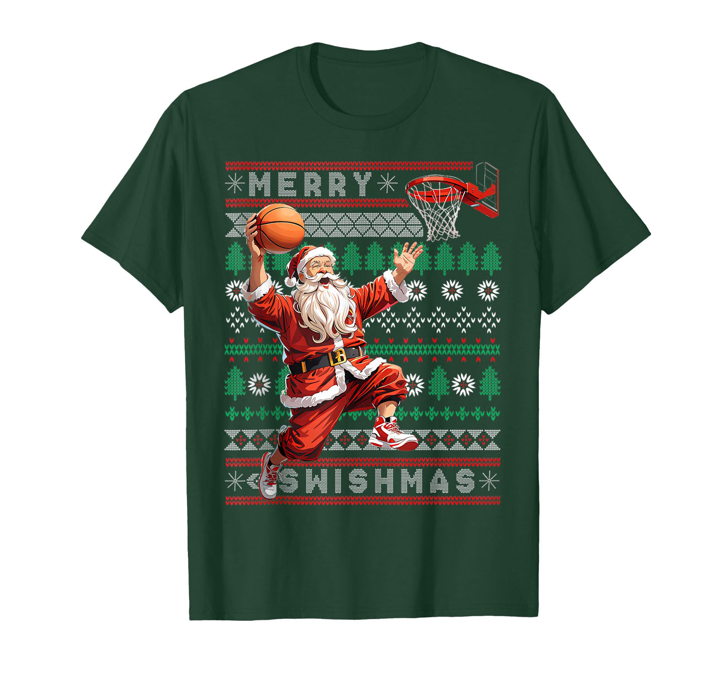 Merry Swishmas Basketball Ugly Christmas Xmas Men Boys Kids T-Shirt