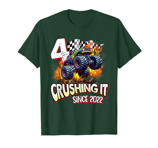 Birthday Monster Truck 4 Years Old Boys 4th Party Born 2022 T-Shirt