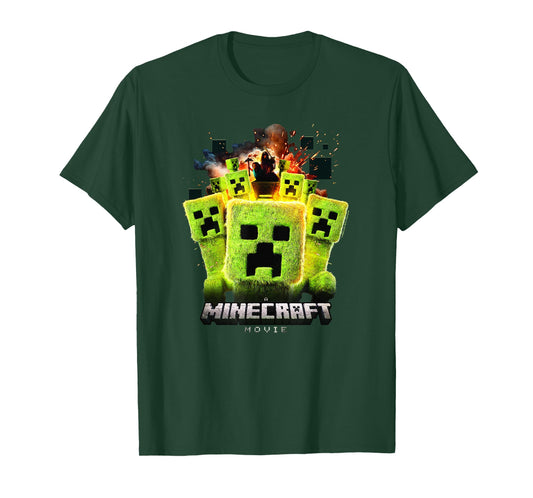 A Minecraft Movie Group Of Creepers Surrounding The Gang T-Shirt