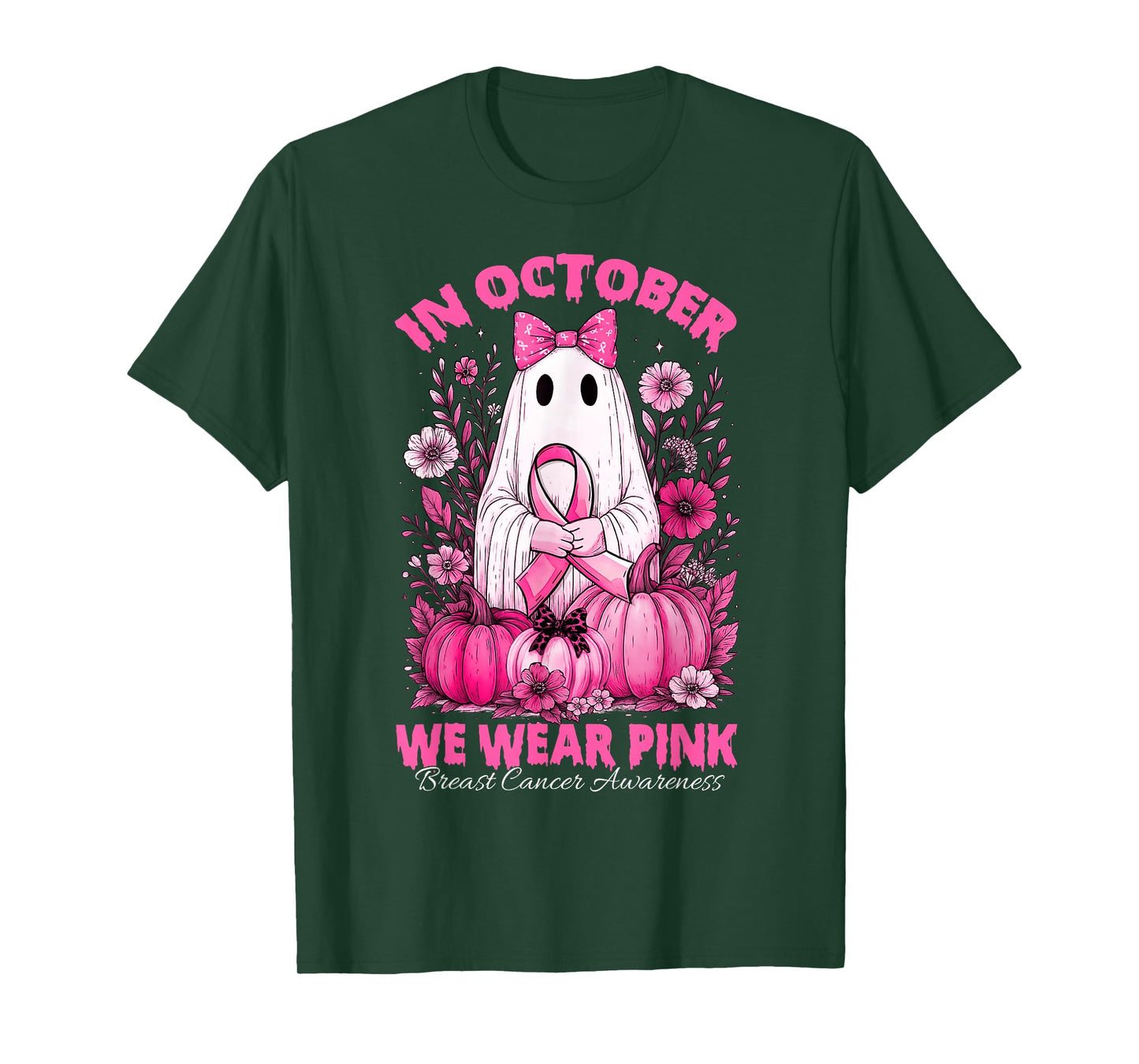in October We Wear Pink Shirt Ghost Breast Cancer Awareness T-Shirt