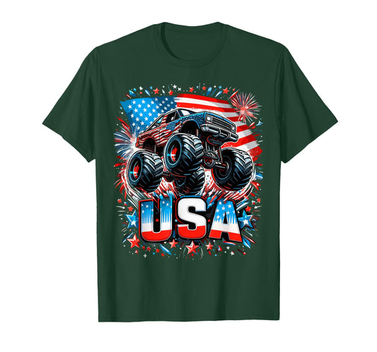 Monster Truck USA American Flag 4th Of July T-Shirt