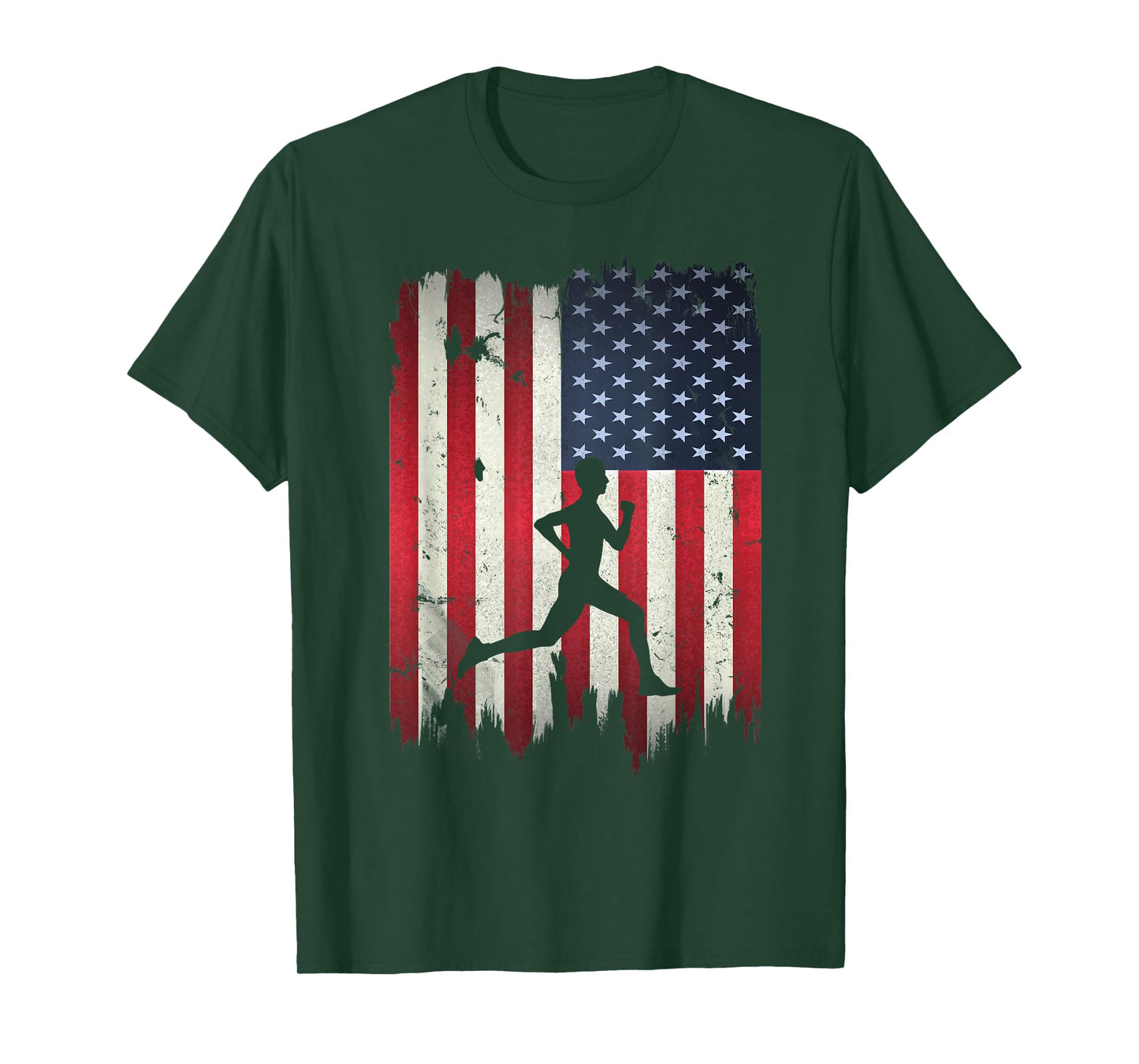 Runner Running USA American Flag 4th of July T-Shirt
