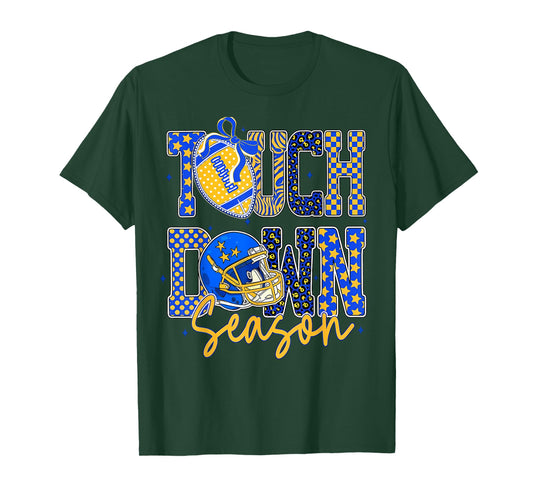 Leopard Blue Gold Checkered Football Touchdown Season T-Shirt