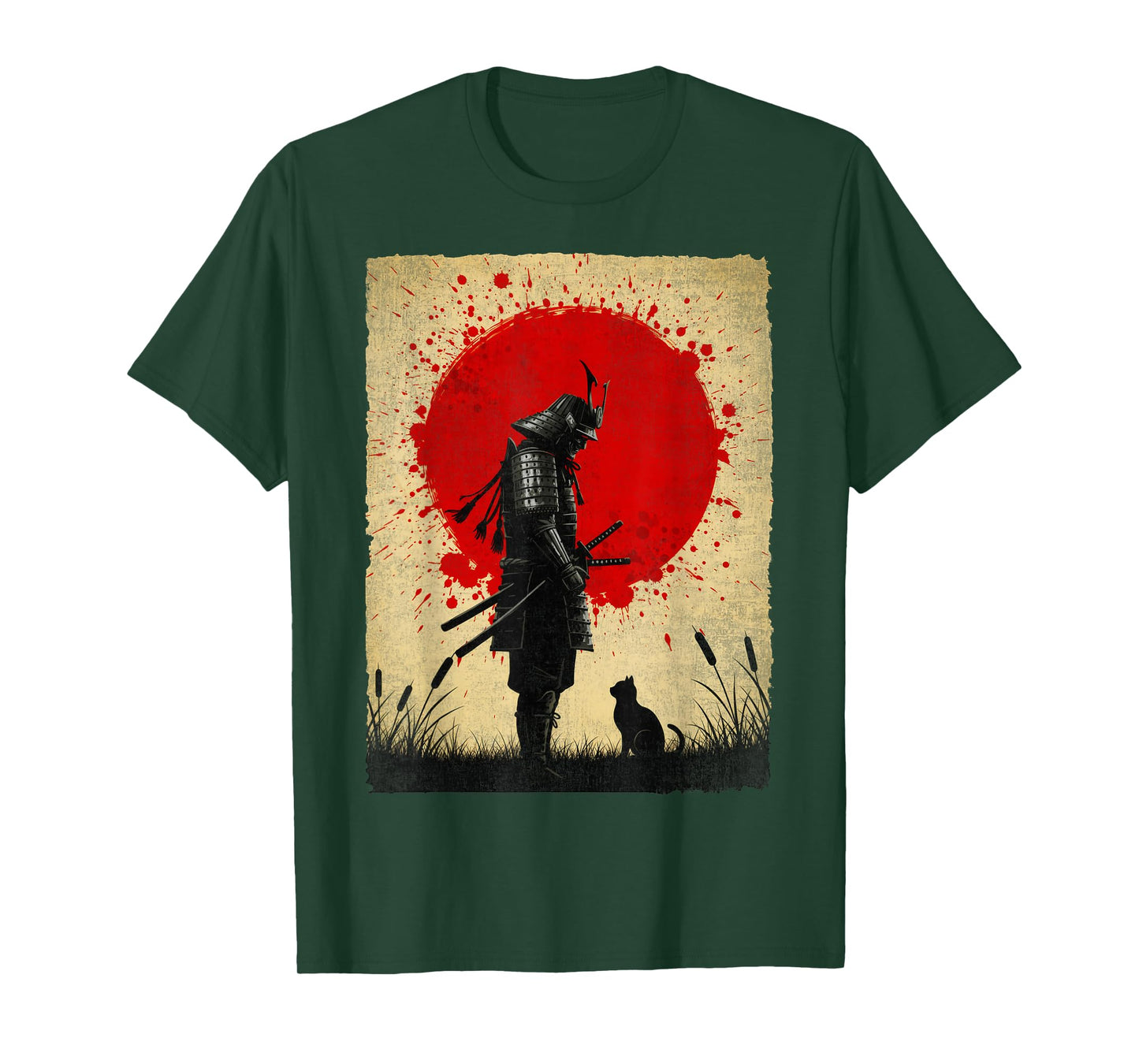 Japanese Warrior Art Samurai Black Cat Vintage Fighter Retro T-Shirt