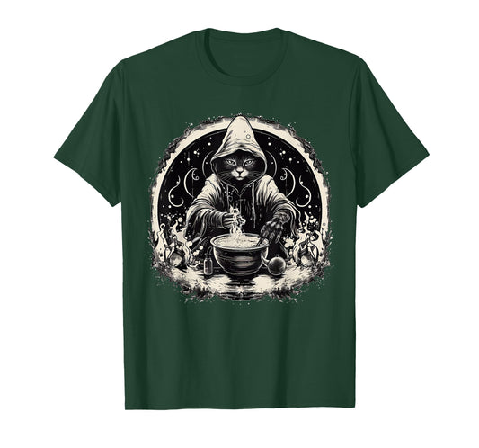 Halloween Black Cat Wizard Vintage Costume T-Shirt for Men Women