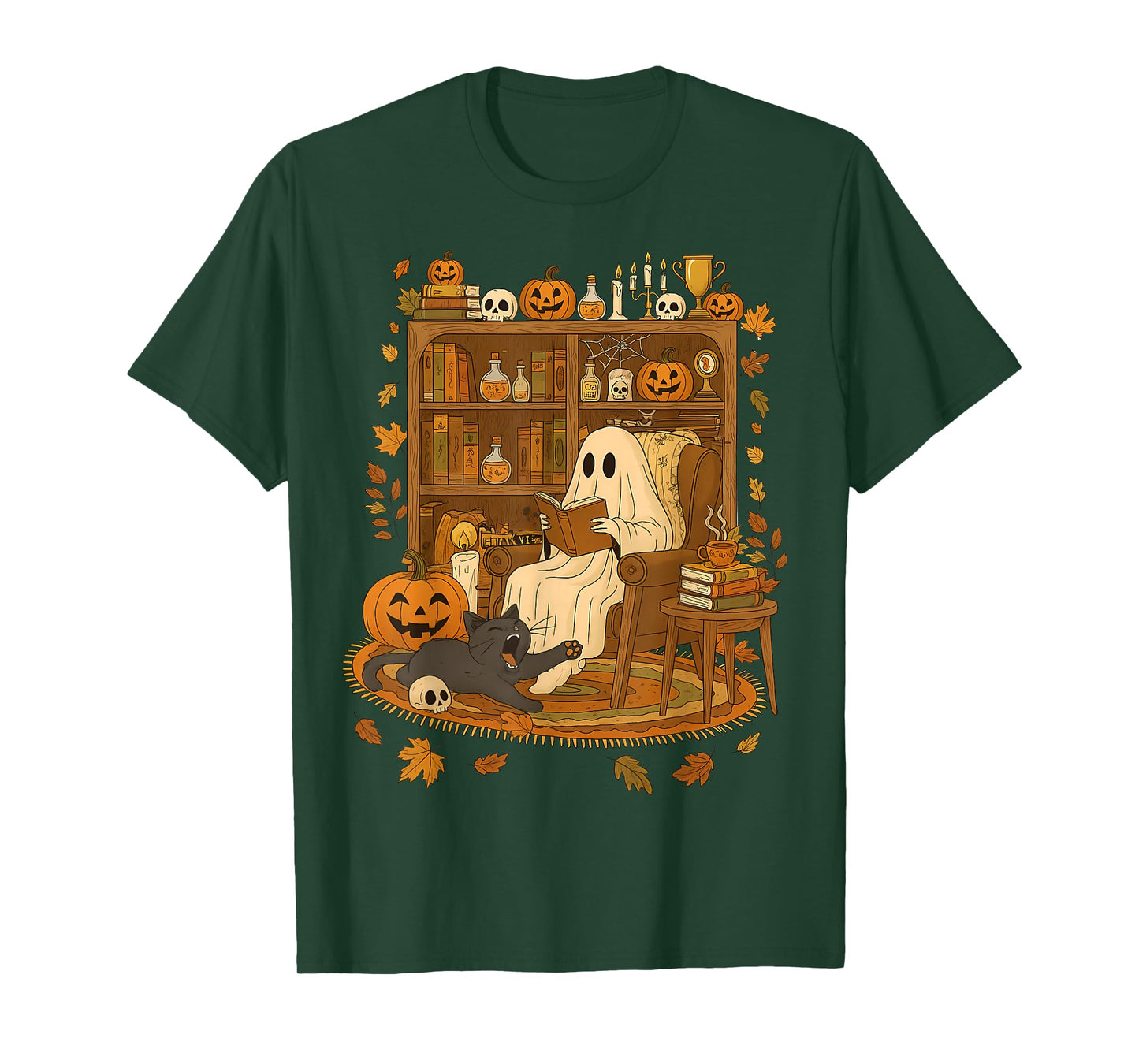 Ghost Reading Book Lovers Library Halloween Spooky T-Shirt