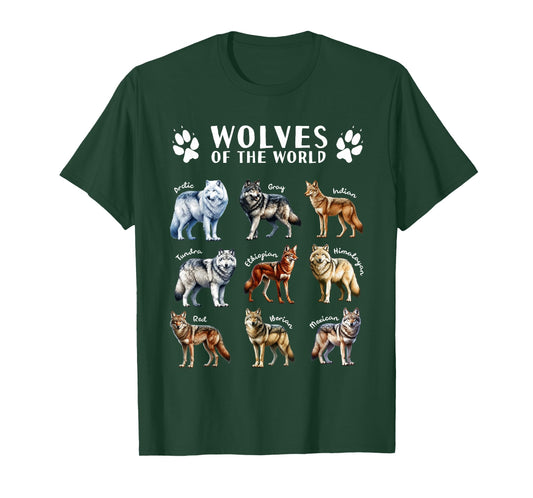 Wolves of the World Educational Collection Wolf Types Animal T-Shirt