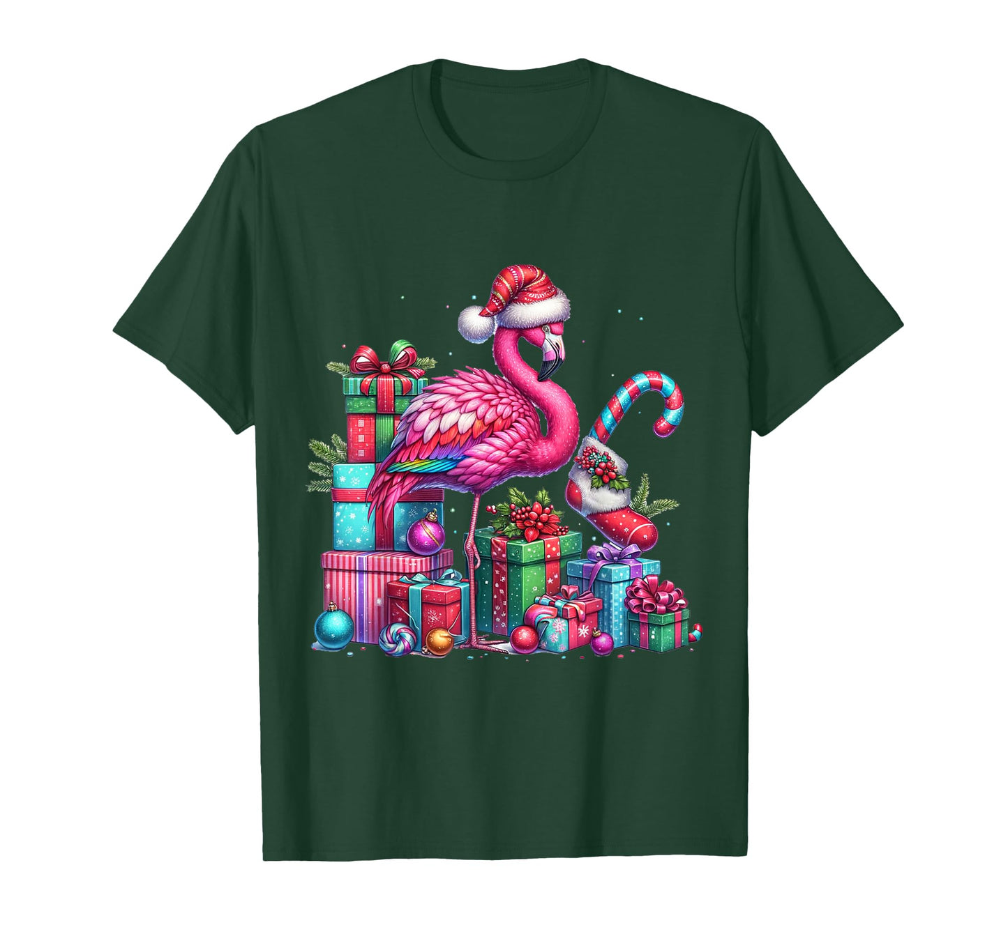 Funny Festive Flamingo Holiday Pink Christmas Xmas Santa Hat T-Shirt