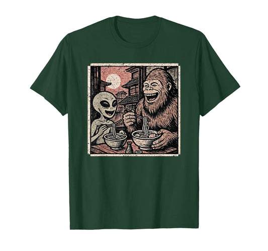 Funny Bigfoot Alien Ramen Japanese Inspired Tokyo Sasquatch T-Shirt