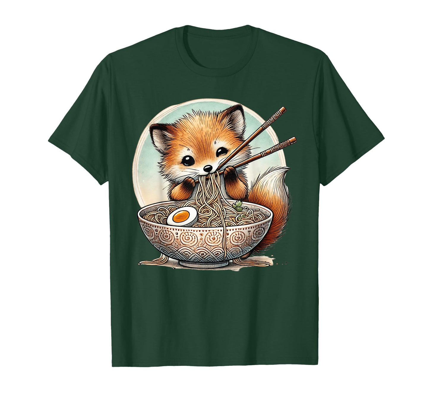 Japanese Art Wildlife Noodle Lover Cute Fox Ramen T-Shirt